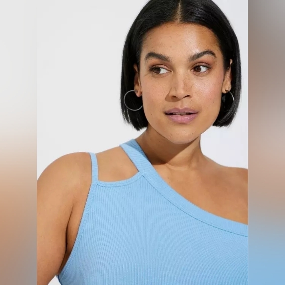Tory Blue Ribbed One Shoulder Tank - Picture 4 of 12